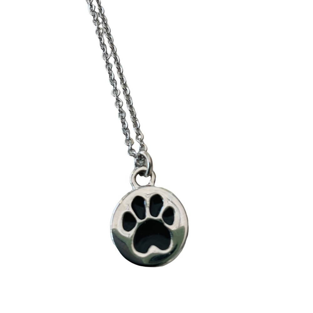 Silver Tone Paw Print Memorial Keepsake Necklace